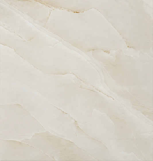 Onico Crema 60x60 tile close-up showing cream onyx veining