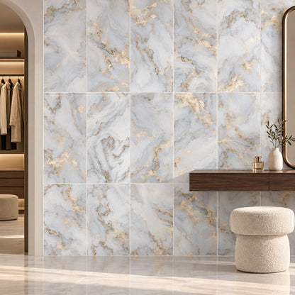 Exotica Gold Polished 60x120 tiles on a luxury dressing room feature wall