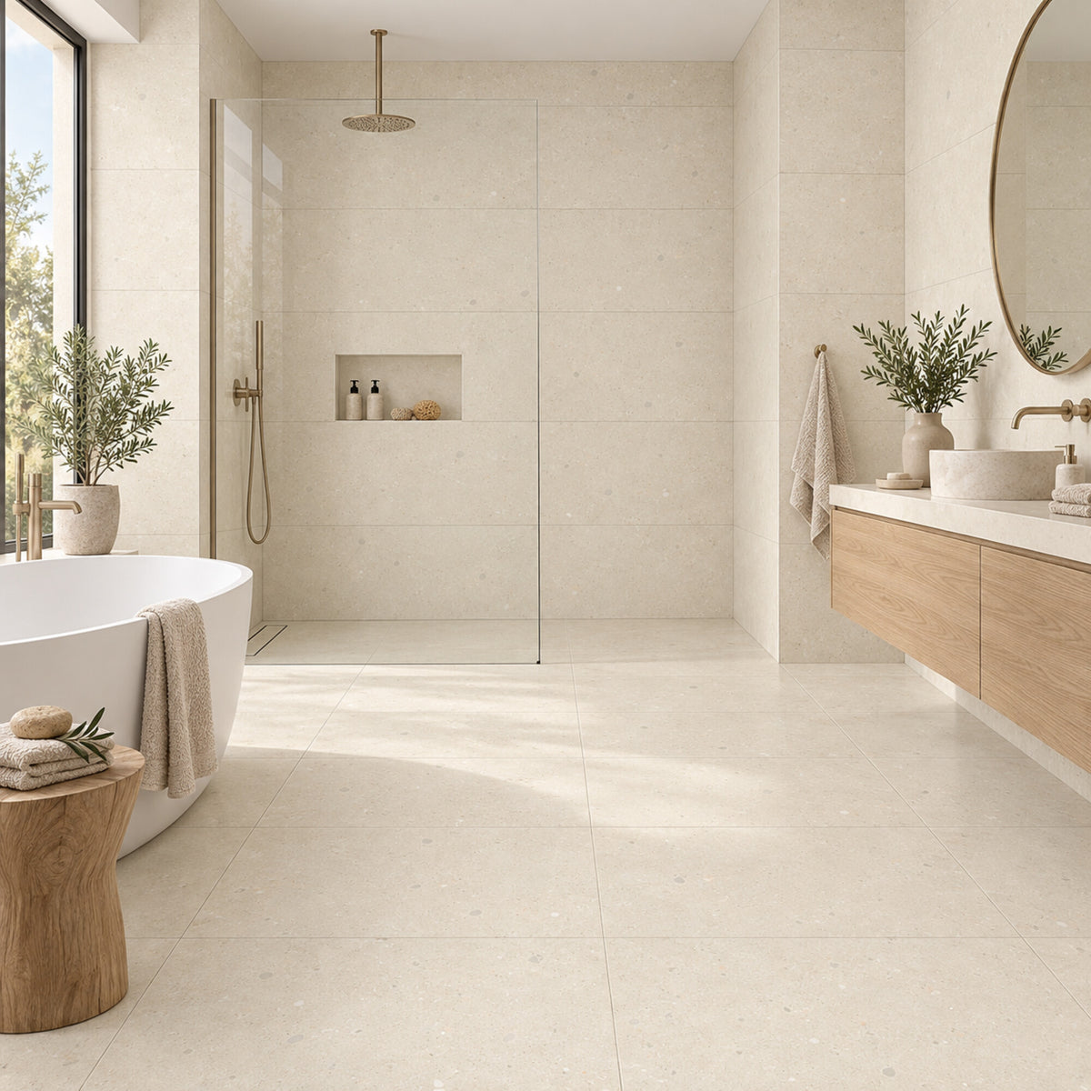 Heliostone Latte Matt 60x120 bathroom roomset