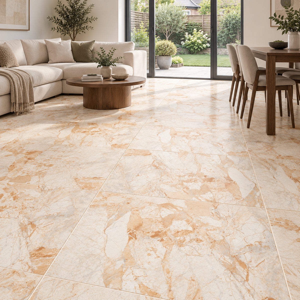 Sahara Brown 60x120 floor tiles in a contemporary living and dining room