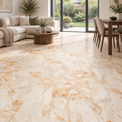 Sahara Brown 60x120 floor tiles in a contemporary living and dining room