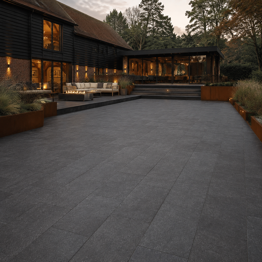 Brazilian Black 60x90 outdoor porcelain tiles at a converted UK country barn