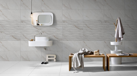 Gleaming Glossy Ceramics: Luxurious White tiles with a Golden Touch