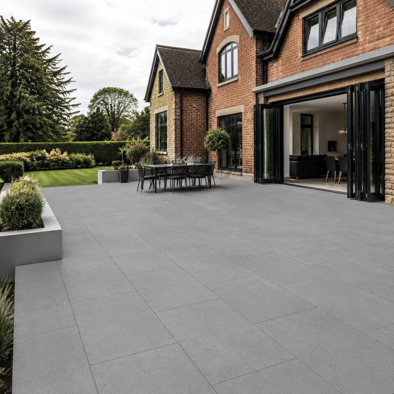 Hazel Gris 60x90 outdoor porcelain tiles on a large UK detached-house terrace